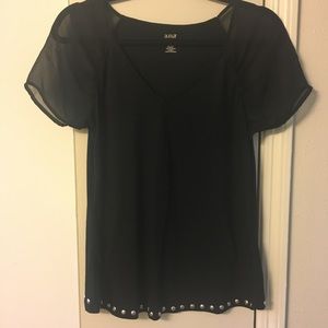 Blouse with sheer sleeves